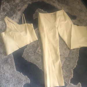 2 pc Genuine Leather Cream tank and pant. Pant size 12, Top size 16.
